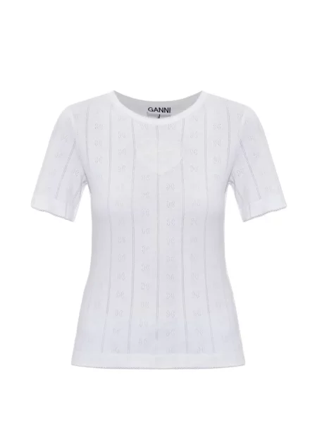 Tricou Ganni tricotate cu autograf alb