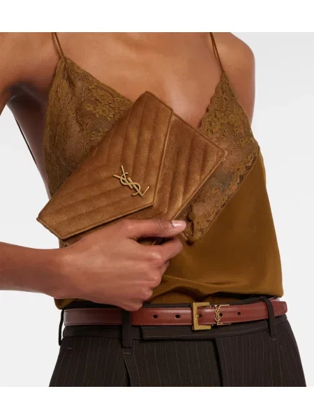 Colier Saint Laurent din piele de căprioară bej