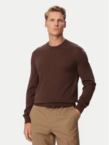 BOSS Sweter Leno  ciemny brązowy