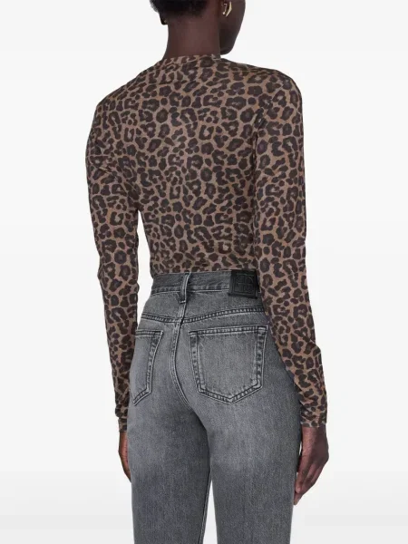 Lung tricou Anine Bing cu imagine cu model leopard maro