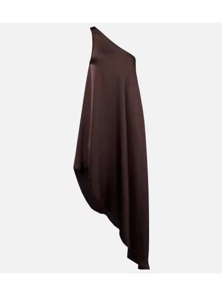 Dzianinowa sukienka midi Norma Kamali do kolan garniturowa brązowa