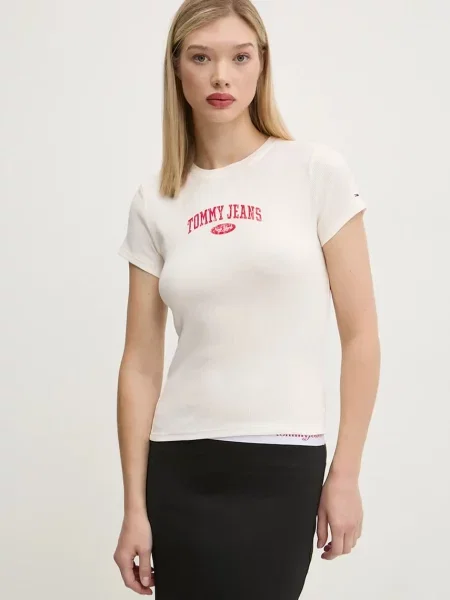 Тениска Tommy Jeans бежово бяло