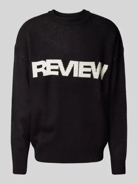 Sweter z dzianiny z wyhaftowanym logo Review czarny