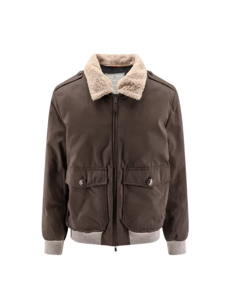 Lniany kurtka bomber Brunello Cucinelli brązowy