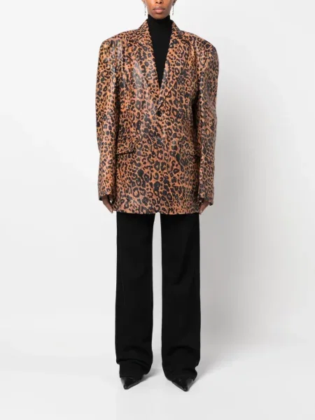 Iš natūralios odos raštuotas švarkas Vetements leopardinis ruda