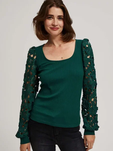 Bluză Marisse din dantelă cu mâneci din dantelă negru