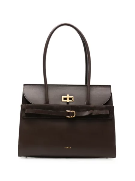 Geantă shopper Furla din piele cu cataramă maro