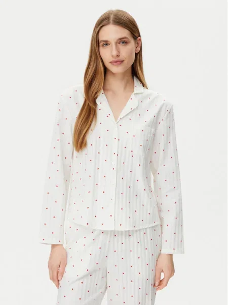 Hunkemöller Cămașă pijama Jacquard Hearts alb