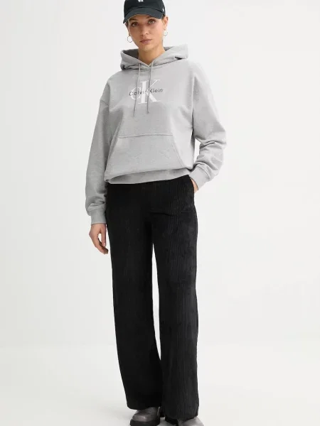 Calvin Klein Jeans mikina s kapucňou dámska s bavlnou sivá