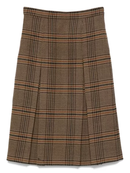 Fusta plisata Saint Laurent în carouri plisată până la genunchi maro