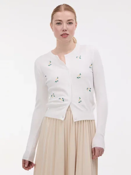 Cardigan Orsay cu broderie alb