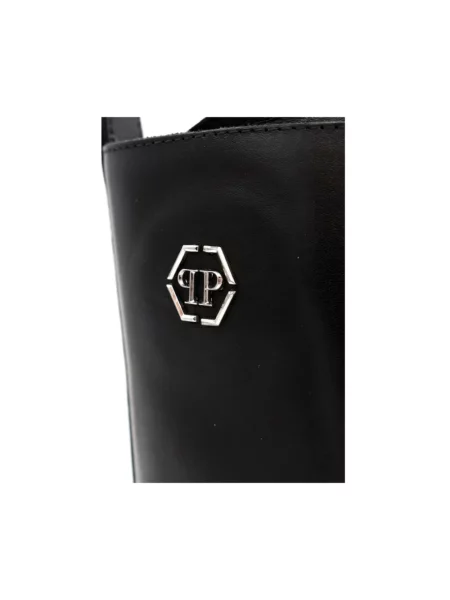 Botki Philipp Plein skórzane bez obcasa czarne