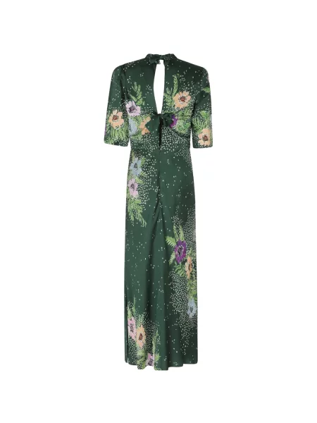 Rochie Saloni de mătase cu model floral cu imagine verde