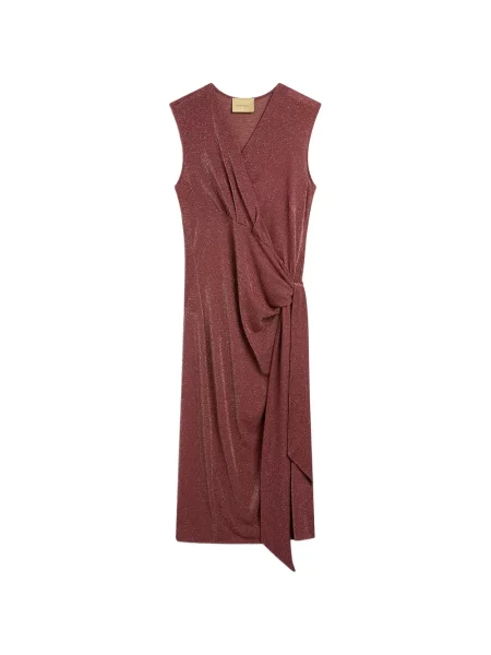 Rochie midi Momoni fără mâneci cu decolteu în V drapată roșu
