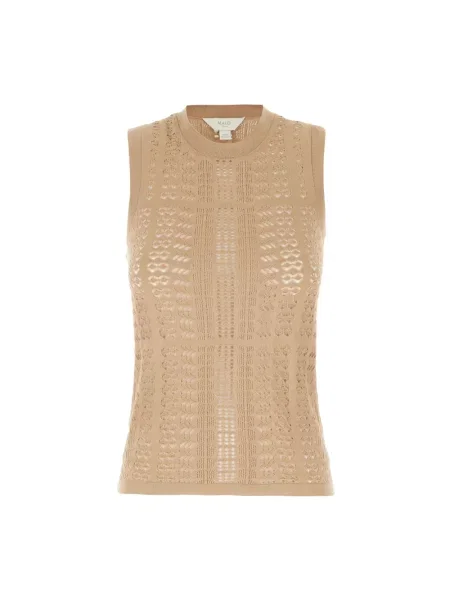 Dzianinowy top Malo ażurowy beżowy