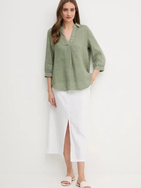 OUI spódnica lniana midi prosta biały