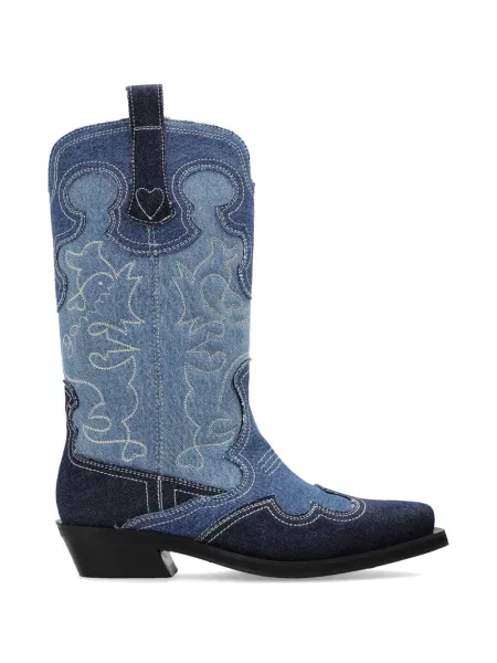Botine Ganni cu broderie albastru