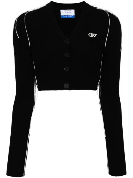 Cardigan Off-white cu decolteu în V alb