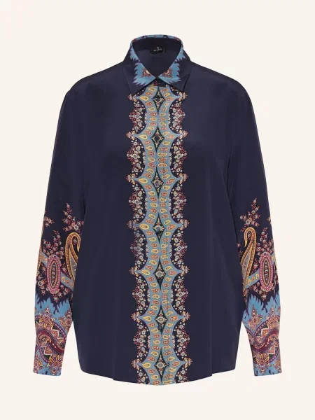Etro Koszula Z Jedwabiu blau granatowa