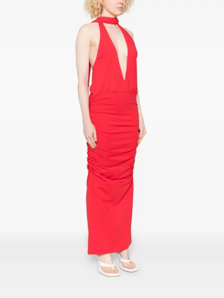 Rochie maxi Rowen Rose cu decolteu în V de costum roșu