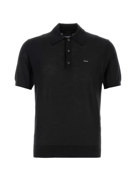 Scurt tricou polo Prada de lână cu imagine negru