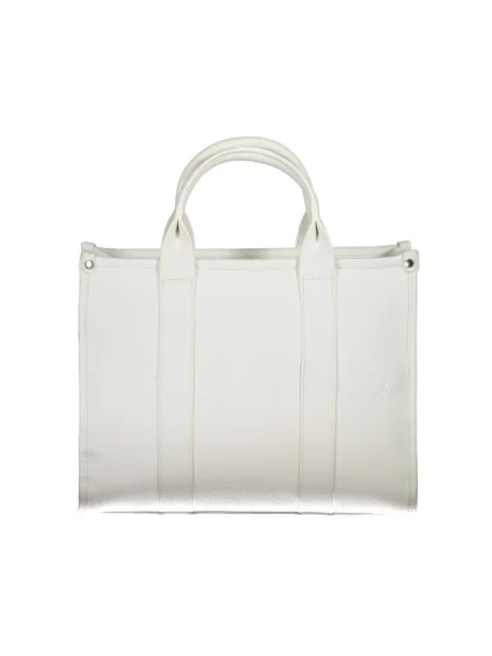 Lniana shopperka Valentino By Mario Valentino z logo biała