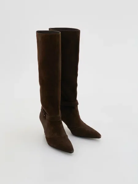 Кожаные ботфорты Reserved коричневые