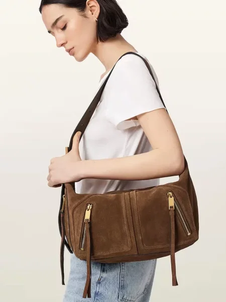 Замшевая сумка хобо Allsaints