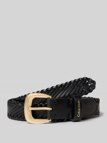 Pasek z cielęcej skóry z klamrą z bolcem Calvin Klein czarny