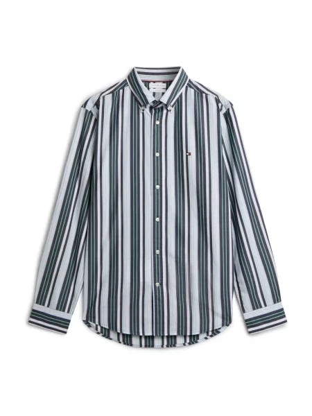 TOMMY HILFIGER Πουκάμισο Regular Fit Multicolour Stripe σμαραγδί / μέντα λευκό