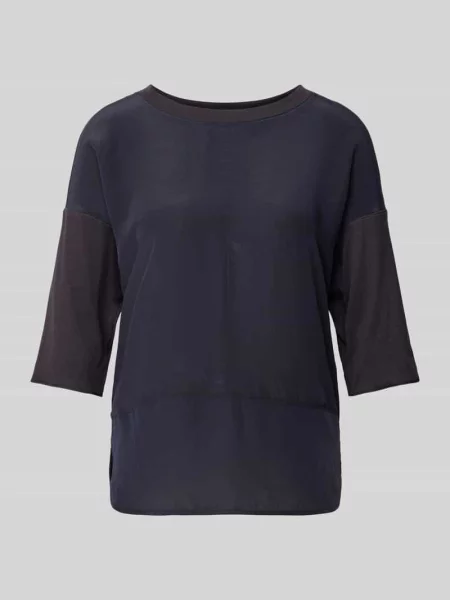 T-shirt z prążkowanym okrągłym dekoltem Marc Cain granatowa