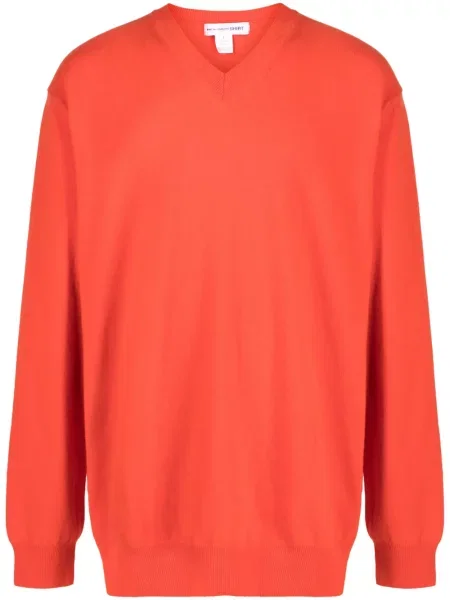 Pulover Comme Des Garçons Shirt de lână cu decolteu în V portocaliu