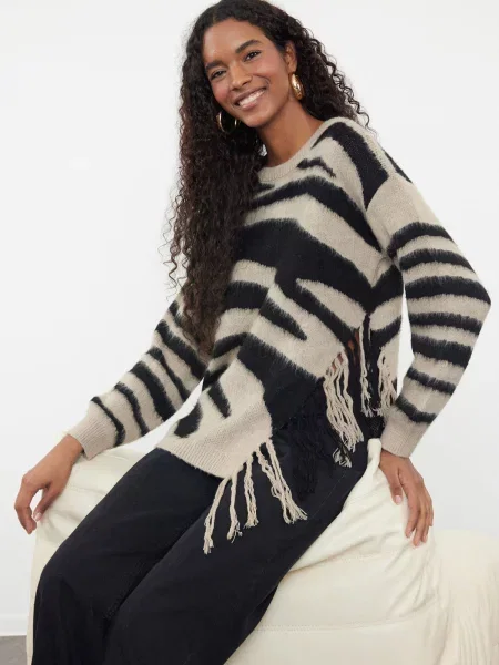 Trendyol Sveter svetlohnedá čierna