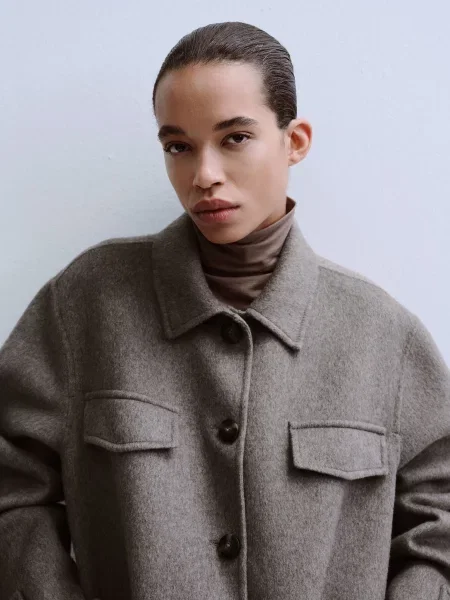 Пальто MANGO вовна/поліестер сірий