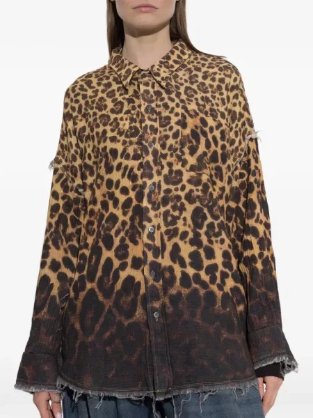 Cămașă R13 cu imagine cu model leopard maro