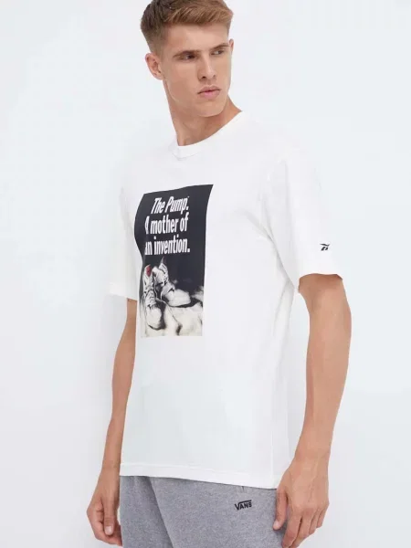 Тениска Reebok Classic Basketball с принт бежово