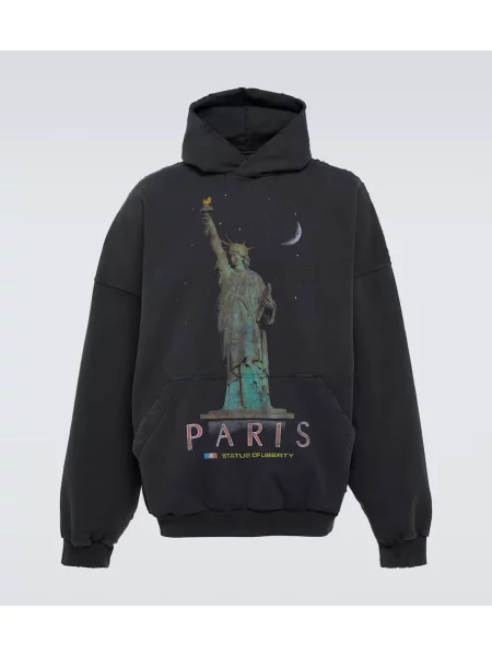 Hanorac cu glugă Balenciaga din fleece zdrențuiți negru