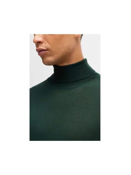 Lniany sweter z golfem Hugo zielony
