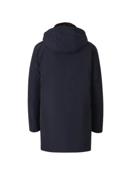 Lung geacă cu puf Moncler cu glugă albastru