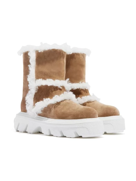 Buty do kostki Casadei ze sztucznego futra brązowe