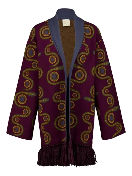 Cardigan Paula cu franjuri din jacard violet