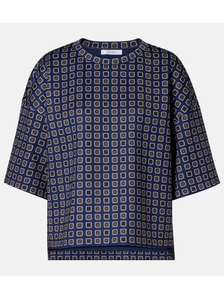 Top Max Mara cu imagine din jerseu albastru