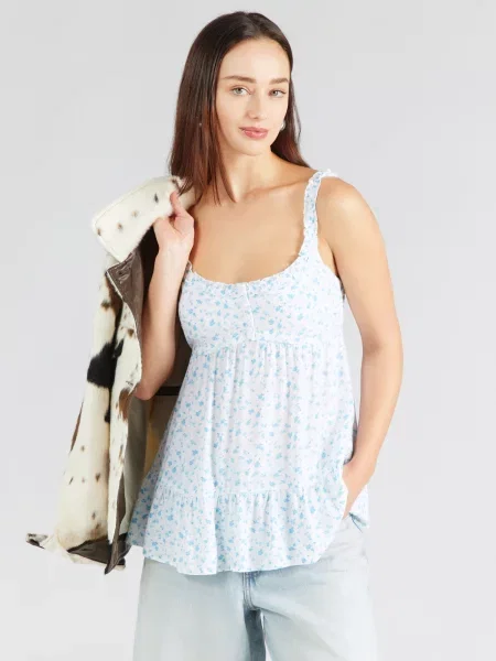 HOLLISTER Top bleumarin / azur alb