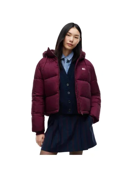 Geacă de blugi Tommy Hilfiger cu glugă roșu