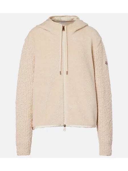 Bluza z kapturem Moncler teddy beżowa