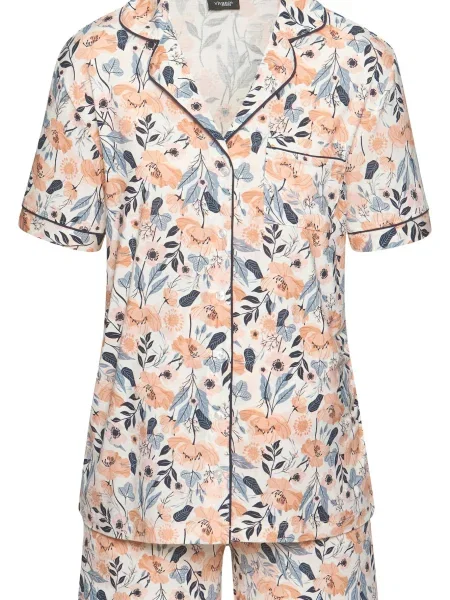 VIVANCE Kratke hlače za spanje mornarska / golobje modra / breskev bela