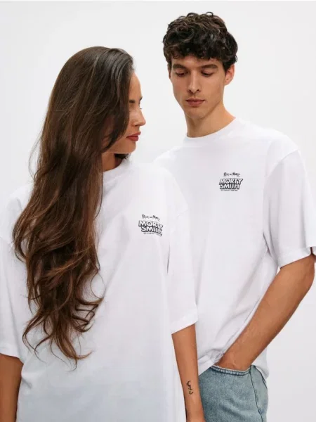 Sinsay Koszulka z nadrukiem na plecach Rick & Morty biały