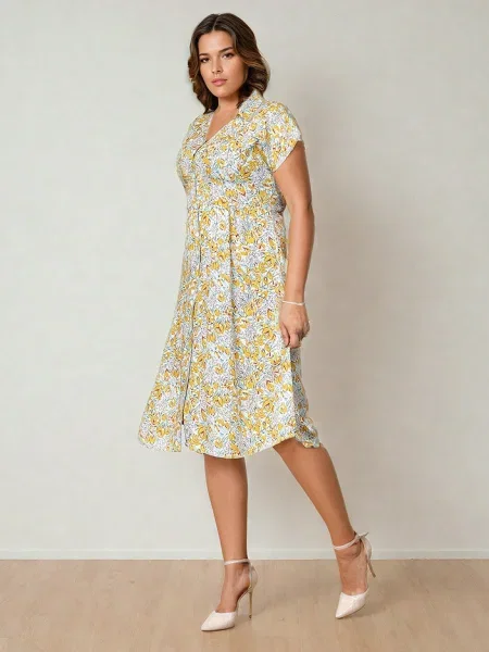 Obleka midi obleka Resti s cvetličnim vzorcem nad koleni bela