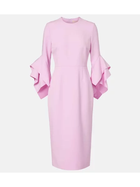 Oblekové midi šaty Roksanda s volánmi po kolená ružová