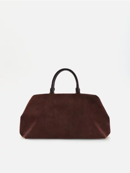 Reserved Geantă shopper din imitație de piele întoarsă maro-închis maro